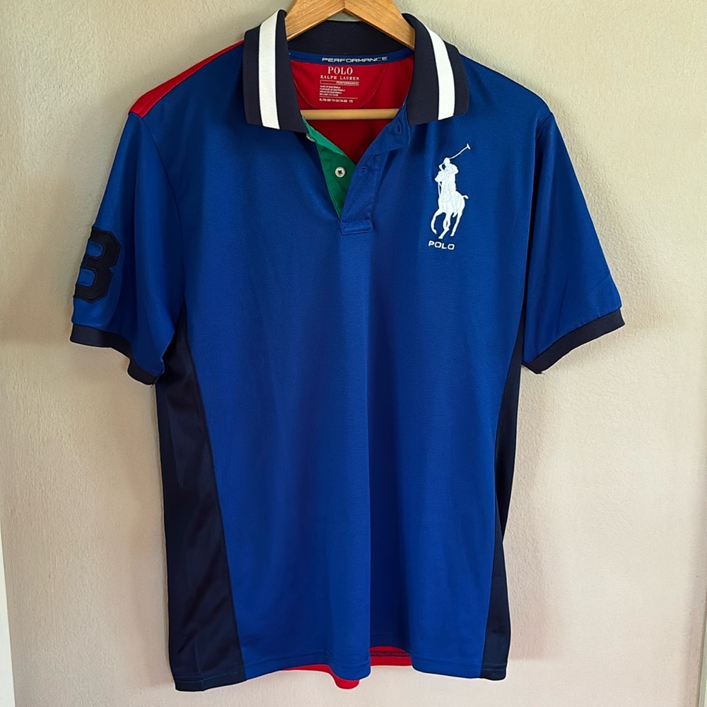 Polo by Ralph Lauren “Big Pony”Blue Red Green Contrast Polo Shirt Size XL